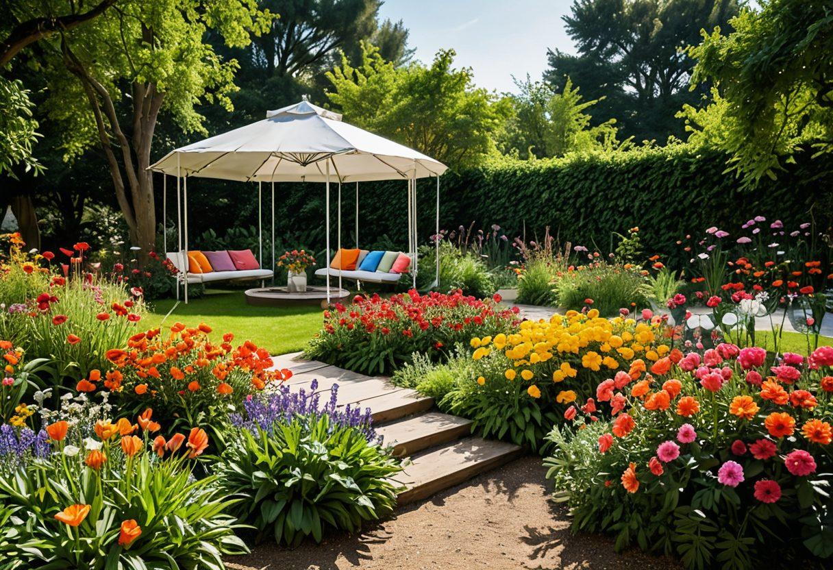 A diverse group of individuals engaging in a vibrant, open discussion in a lush garden filled with colorful flowers, symbolizing sexual liberation. The atmosphere is filled with warmth, connection, and acceptance, showcasing various forms of partnerships. Include elements such as playful interactions, laughter, and art installations representing the sex-positive community. bright colors. natural lighting. painting.